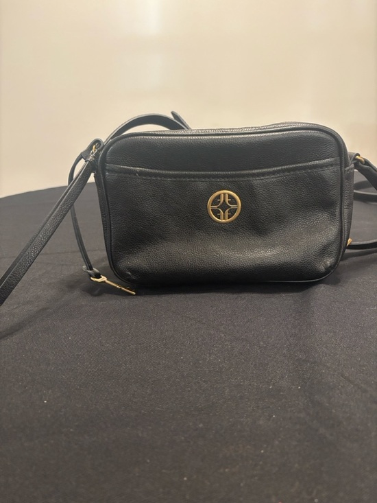 Fossil Handbags - Fossil Brennon Camera Black Leather Crossbody Bag with Gold Accent